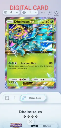 Pokemon Pocket Mobile Game Celestial Guardians Dhelmise EX ◇◇◇◇Rare Digital Card - Image 1