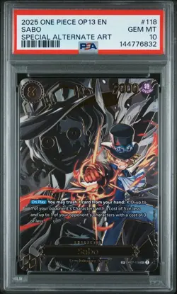 2025 One Piece OP13 EN Sabo Special Alternate Art #118 PSA 10 GEM MINT - Image 1