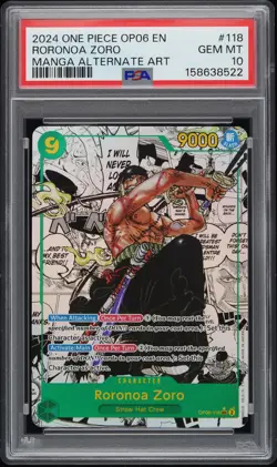 2024 One Piece OP06-118 Roronoa Zoro Manga Alt Art PSA 10 Gem Mint Wings Captain - Image 1