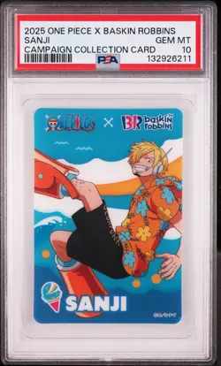 2025 ONE PIECE X BASKIN ROBBINS ONE PIECE CAMPAIGN COLLECTION CARDS SANJI PSA 10 - Image 1