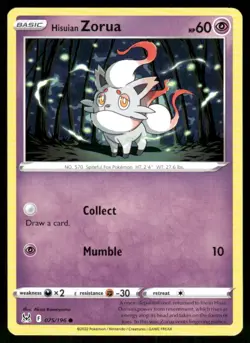 2022 Sword & Shield - Lost Origin Hisuian Zorua Basic/Common #75 - Image 1