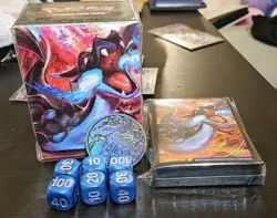Shiny Mega Charizard X UPC Deck box, Sleeves, Dice, And Coin Pokemon TCG New - Image 1
