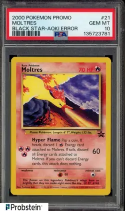 2000 Pokemon Promo Black Star Promo AOKI Error #21 Moltres PSA 10 GEM MINT - Image 1