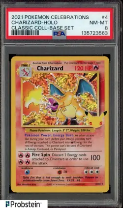 2021 Pokemon Celebrations Classic Base Set #4 Charizard Holo PSA 8 NM-MT - Image 1