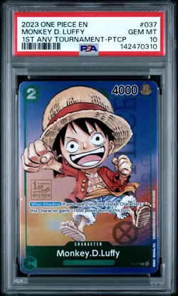 2023 One Piece EN Monkey D Luffy 1st Anniversary Tournament PTCP #037 PSA 10 GEM - Image 1