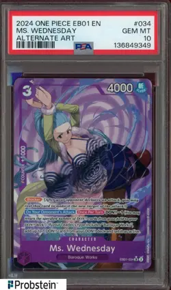 2024 One Piece EB01 EN #034 MS. WEDNESDAY Alternate Art PSA 10 GEM MINT - Image 1