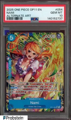 2025 One Piece OP11 EN #054 Nami Alternate Art PSA 10 GEM MINT - Image 1