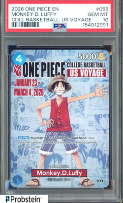 2026 One Piece EN College Basketball US Voyage #055 Monkey D Luffy PSA 10 - Image 1