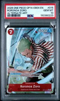 Roronoa Zoro OP14-015 Rare-Alt Art One Piece Card Game Azure Sea’s Seven PSA 10 - Image 1