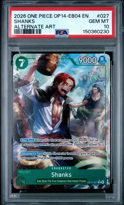 PSA 10 Shanks OP14-027 R Alt Art THE AZURE SEA'S SEVEN One Piece Card - Image 1