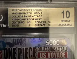 2026 Monkey D Luffy One Piece Promo College Basketball US Voyage BGS 10 PRISTINE - Image 4