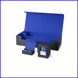 Deluxe MTG Deck Box with Playmat & Dice Storage, Holds 5 Decks - Black & Blue - Image 1