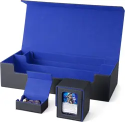 Deluxe MTG Deck Box with Playmat & Dice Storage, Holds 5 Decks - Black & Blue - Image 3