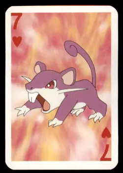 1999 Pokemon Bicycle Mini Poker Cards Rattata English #7 OF HEARTS Vintage - Image 1