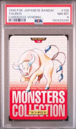 1996 POKEMON JAPANESE BANDAI CARDDASS VENDING #128 TAUROS CARDDASS PSA8 - Image 1