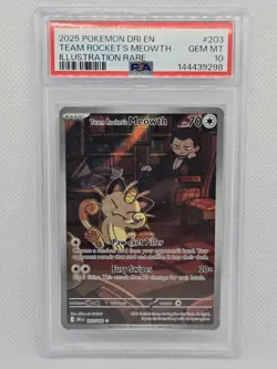 Team Rocket’s Meowth 2025 Pokemon DRI #203 203/182 Illustration Rare PSA 10 - Image 1