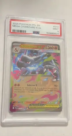 Pokemon Mega Charizard X ex 013/094 Phantasmal Flames Holo PSA 9 2025 - Image 1