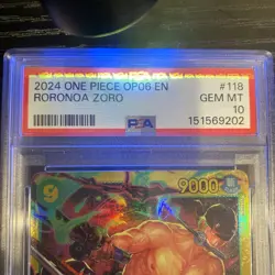 2024 ONE PIECE OP06-WINGS OF THE CAPTAIN #118 RORONOA ZORO PSA 10 GEM MINT - Image 3