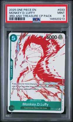 One Piece 3rd Anniversary Treasure Campaign Monkey.D.Luffy OP07-033 PSA 9 - Image 1