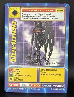 Digimon TCG Devimon Card Bo-02 First Edition 1999 Bandai Series 1 - Image 1