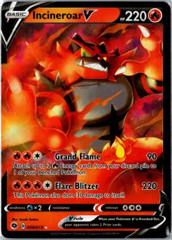 Pokemon Card - Incineroar V 08/73 Champion's Path Ultra Rare Holo NM - Image 1