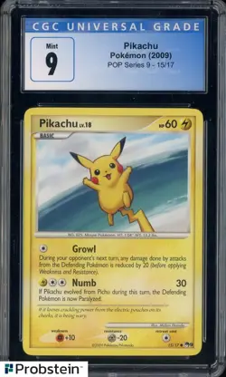 2009 Pokemon POP Series 9 15/17 Pikachu CGC 9 MINT - Image 1