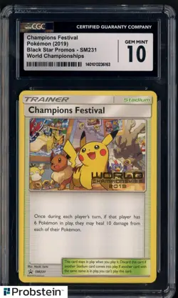 22019 Pokemon World Championships BSP #SM231 Champions Festival CGC 10 GEM MINT - Image 1