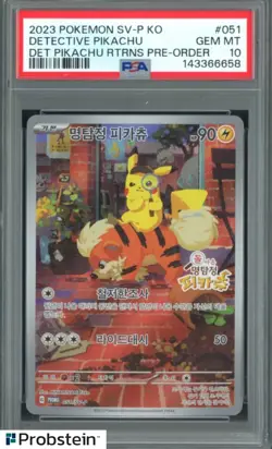 2023 Pokemon SV-P Korean Pre-Order #051 Detective Pikachu PSA 10 GEM MINT - Image 1