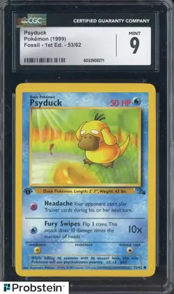 1999 Pokemon Fossil 1st Edition #53/62 Psyduck CGC 9 MINT - Image 1