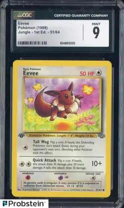 1999 Pokemon Jungle 1st Edition #51/64 Eevee CGC 9 MINT - Image 1