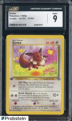 1999 Pokemon Jungle 1st Edition #51/64 Eevee CGC 9 MINT - Image 1