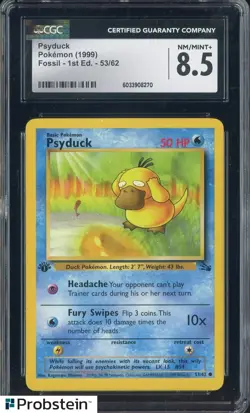1999 Pokemon Fossil 1st Edition #53/62 Psyduck CGC 8.5 NM-MT+ - Image 1