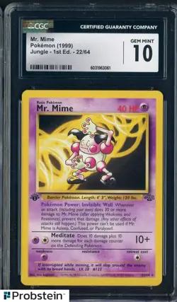 1999 Pokemon Jungle 1st Edition #22/64 Mr. Mime CGC 10 GEM MINT - Image 1