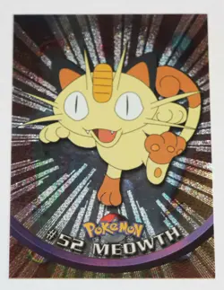Meowth #52 Chrome Holo Foil Starburst Rare Pokemon 1999 Topps Card TV Animation - Image 1