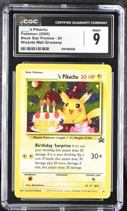 CGC 9 MINT Birthday ____'s Pikachu 2000 Black Star Promos 24 Holo Pokemon Card - Image 1
