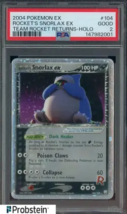2004 Pokemon Ex Team Rocket Returns #104 Rocket's Snorlax Ex Holo PSA 2 GD - Image 1