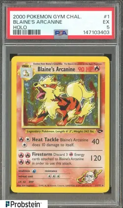 2000 Pokemon Gym Challenge #1 Blaine's Arcanine PSA 5 EX - Image 1