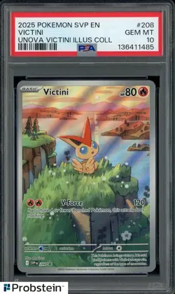 #1 2025 Pokemon SVP En Unova Victini Illustration Collection #208 Victini PSA 10 - Image 1