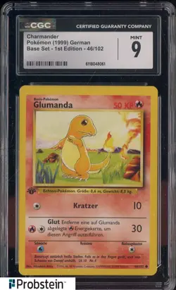 1999 Pokemon German Base Set 1st Edition #46 Charmander CGC 9 MINT - Image 1