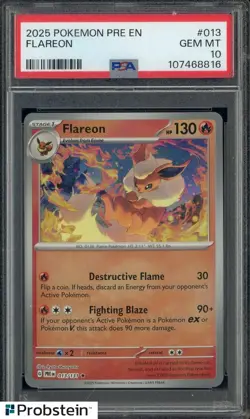 2025 Pokemon PRE EN Master Ball Reverse Holo #013 Flareon PSA 10 GEM MINT - Image 1