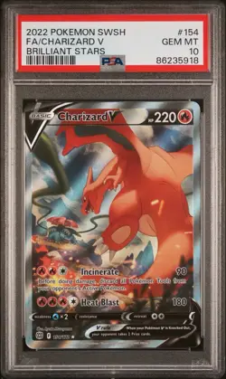 PSA 10 Pokemon Brilliant Stars Charizard v Full Art Holo Rare Gem Mint - Image 1
