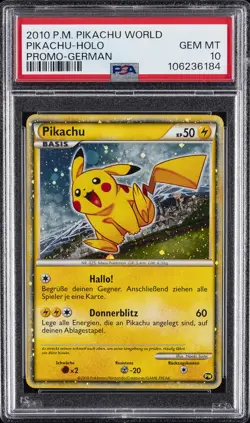 2010 POKEMON PIKACHU WORLD PROMO GERMAN PIKACHU-HOLO PSA 10 - Image 1