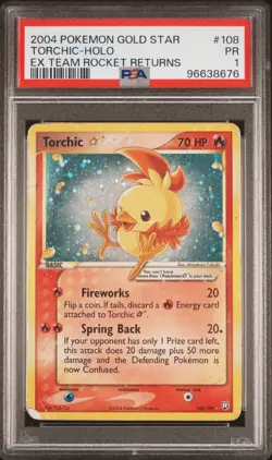 2004 Pokemon Gold Star Torchic 108/109 PSA 1 TEAM ROCKET RETURNS POP 25 - Image 1