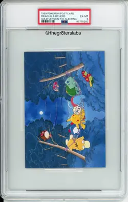 Pikachu & Others-1999 Pokemon Postcard-Gold Version P/O-Sleeping-Japanese-PSA6 - Image 1