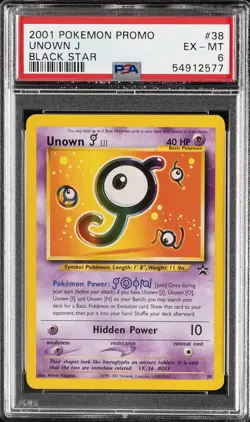 2001 POKEMON PROMO BLACK STAR #38 UNOWN J PSA 6 - Image 1