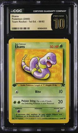 2000 Pokemon CGC PRISTINE 10 Ekans 56/82 Rocket 1st Edition Low Pop Top 1 of 25 - Image 1