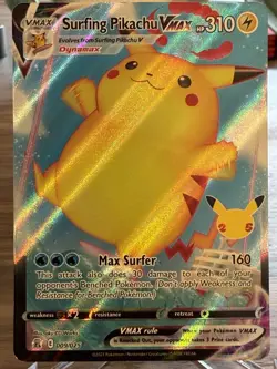 POKEMON TCG SURFING PIKACHU VMAX FULL ART 009/025 CELEBRATIONS 25TH NM/MINT - Image 1