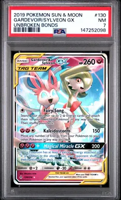 098 Gardevoir & Sylveon Tag Team 2019 Pokemon Sun Moon Unbroken Bonds #130 PSA 7 - Image 1