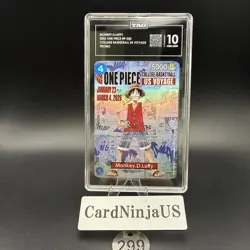 TAG GEM MINT 10 Monkey.D.Luffy College Basketball US Voyage P-055 One Piece 299 - Image 1