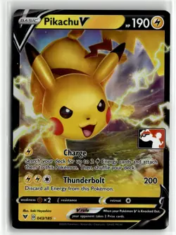 Pikachu V 043/185 Holo Prize Series 1 Stamped English Pokemon Card (LP) - Image 1